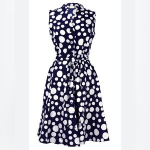 NWT Navy Polka Dot Vintage Retro Button Up Dress with Belt | Size XL